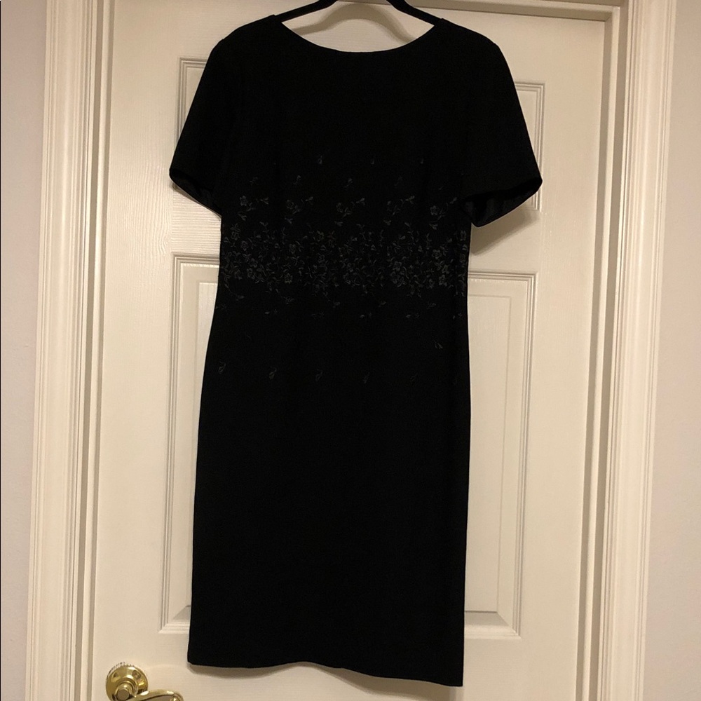 Talbots Black Embroidered Short-Sleeve Midi Dress Made In U.S.A. Size 8
